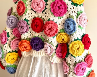 Crochet Rose Garden Jacket,vintage Roses , Rose Cardigan,unique