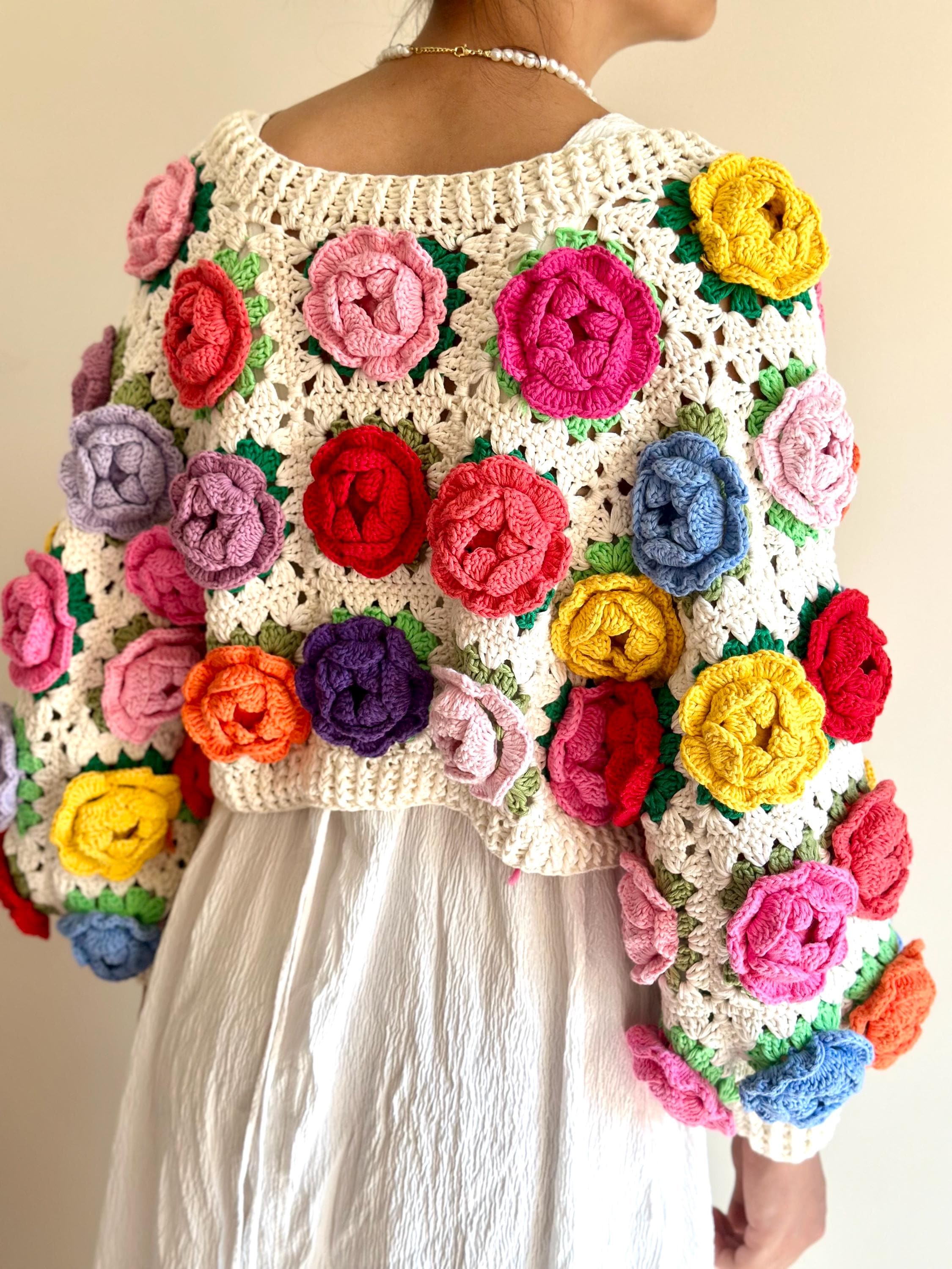 Crochet Rose Garden Jacket,vintage Roses , Rose Cardigan,unique