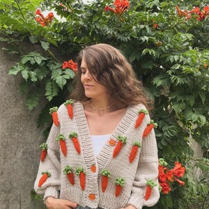 3D meyve işlemeli kazak, vest met worteldetail, dik vest, uniek stuk voor vrouwen, Moederdagcadeau