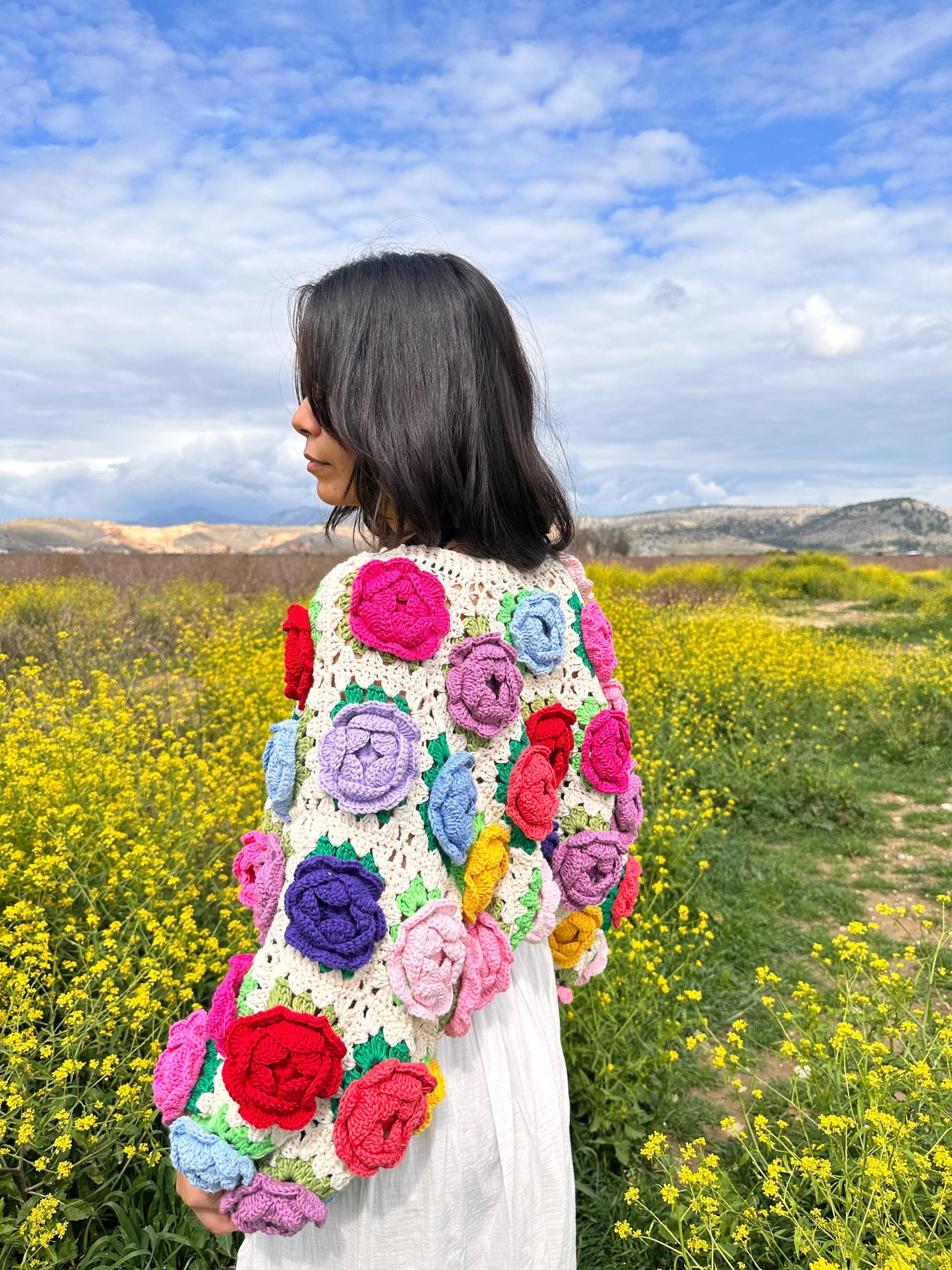 Floral Pattern Cardigan | Handmade Floral Pattern Knitted Sweater