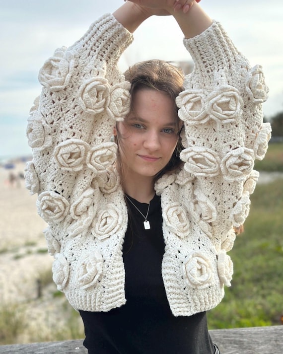 Tubilayka Crochet Pattern, Crochet ROSE Garden Jacket,jumbo Rose