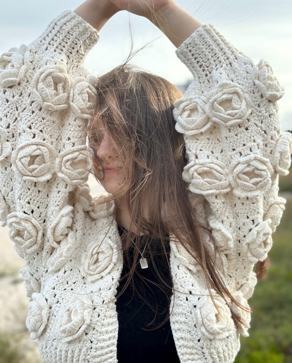 Tubilayka Crochet Pattern, Crochet ROSE Garden Jacket,jumbo Rose