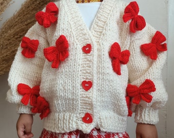 Tubilayka| Red Bow Cardigan,  Children's Sweaters, Children's Clothes, Baby Gifts, Baby Knitting Products, Personalized, Birthday Gifts