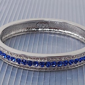 Vtg Camrose & Kross Jacqueline Kennedy JBK White Blue Crystal Hinged Bracelet