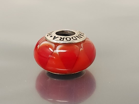 Vintage Pandora ALE 925 Sterling Silver Red Murano Glass Hearts Charm