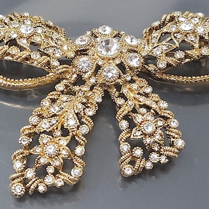 Vintage KJL Kenneth Jay Lane Bow White Rhinestone Gold tone Brooch