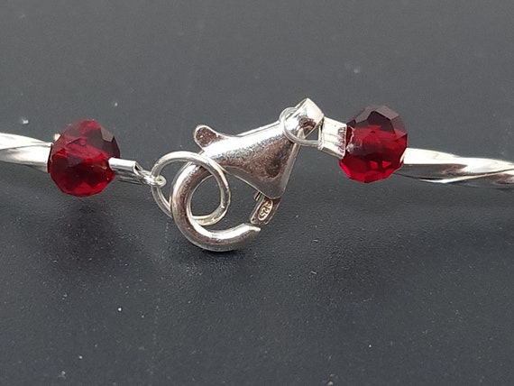 Vintage  Sterling Silver Red AB Glass Crystal Bea… - image 2