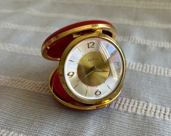 1960s Seth Thomas TravelMaid Alarm Clock Made in Germany | Wind Up Red with White Gold Accents Luminous Dial Glow-in-the-Dark Clock