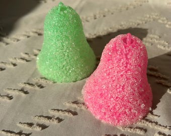 Jewelbrite Sugar Bell Ornaments, Vintage Green and Pink Christmas Candy Decor,  Pastel Sugared Plastic Kitsch MCM