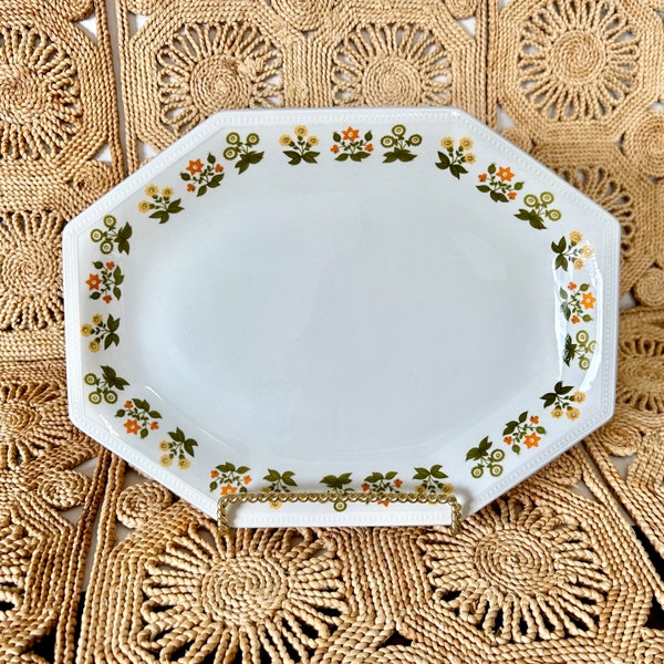 Vintage Johnson Brothers Ironstone Posy Large 1970s Style Serving Plate | Acocado and Orange Floral Midcentury Serving Platter