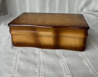 Blonde Wooden Box, Vintage Light Colored Veneer Lidded Treasure Box