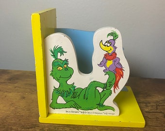 Dr. Seuss Bookend | Kids Room Decor | Grinch Wooden Figurine Book holder