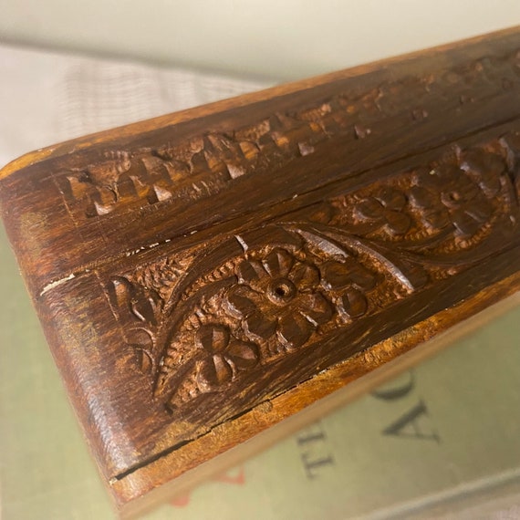 Vintage Hand Carved Rosewood and Bronze Inlay Tre… - image 10
