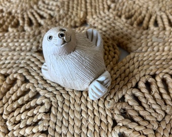 Vintage Artesania Rinconada Figurine White Baby Seal Pup Artist Signed 1980s EUC