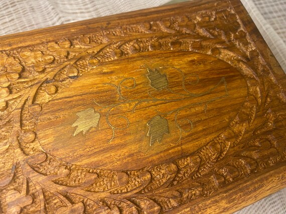 Vintage Hand Carved Rosewood and Bronze Inlay Tre… - image 3