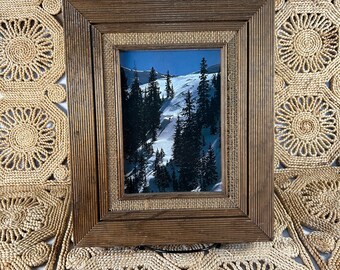 Vintage Snowmobile Skiing Snowboarding Photo in Wicker and Wood Frame