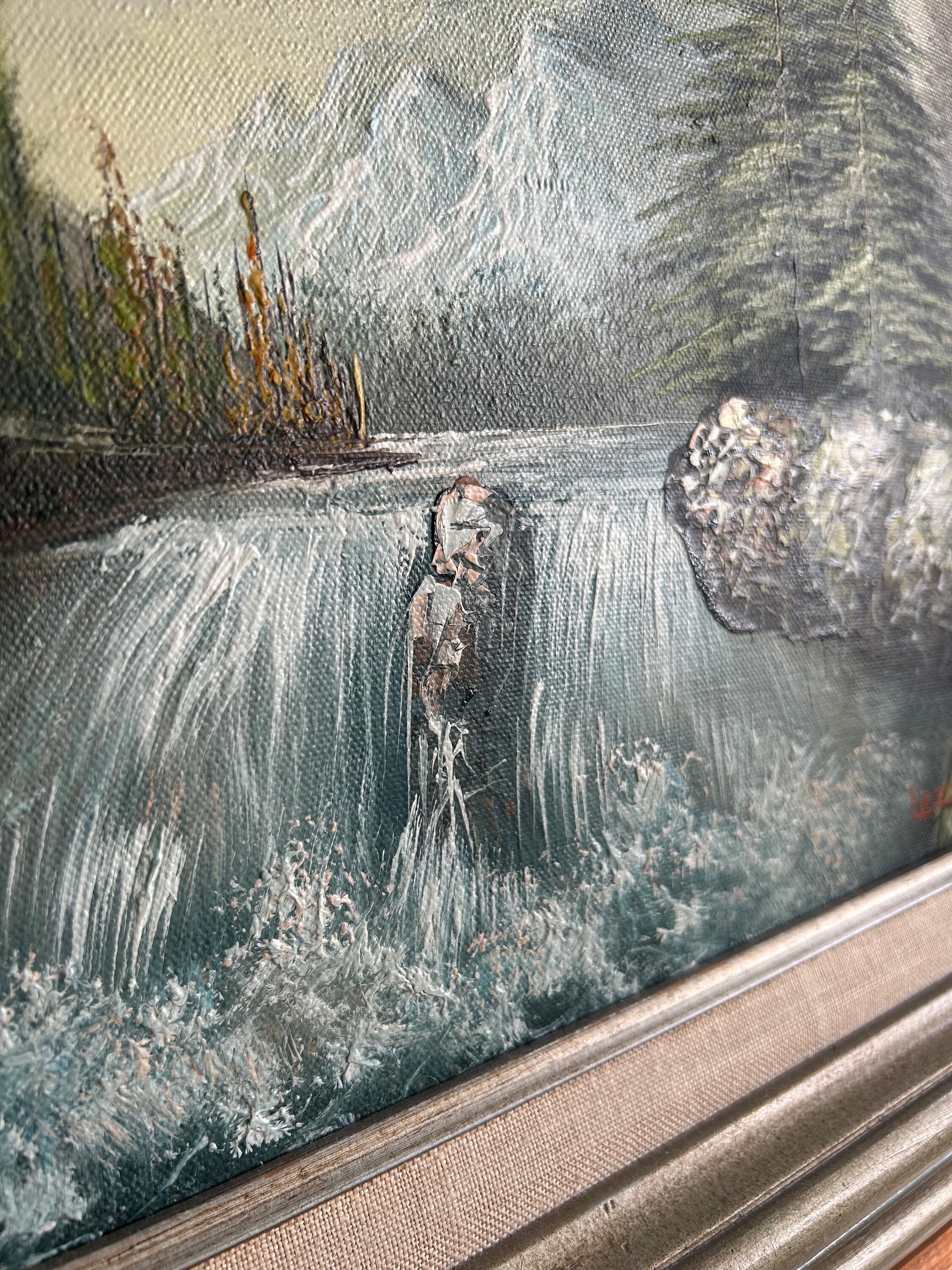 Mountain Waterfall Painting by Mattia Poddi | Saatchi Art