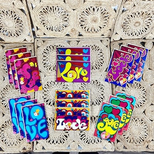 Set von 6 1972 Psychedelic Love Valentinstag Burger King Werbekarten | Peter Max Style Postkarten