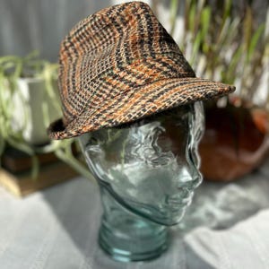 Vintage Tweed Bucket Hat – Brown, Green, and Tan Plaid Wool  display picture 1
