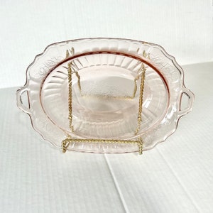 1930s Hocking Mayfair Open Rose Pink Depression Glass Large Open Handled Vegetable Bowl | Floral Serving Dish