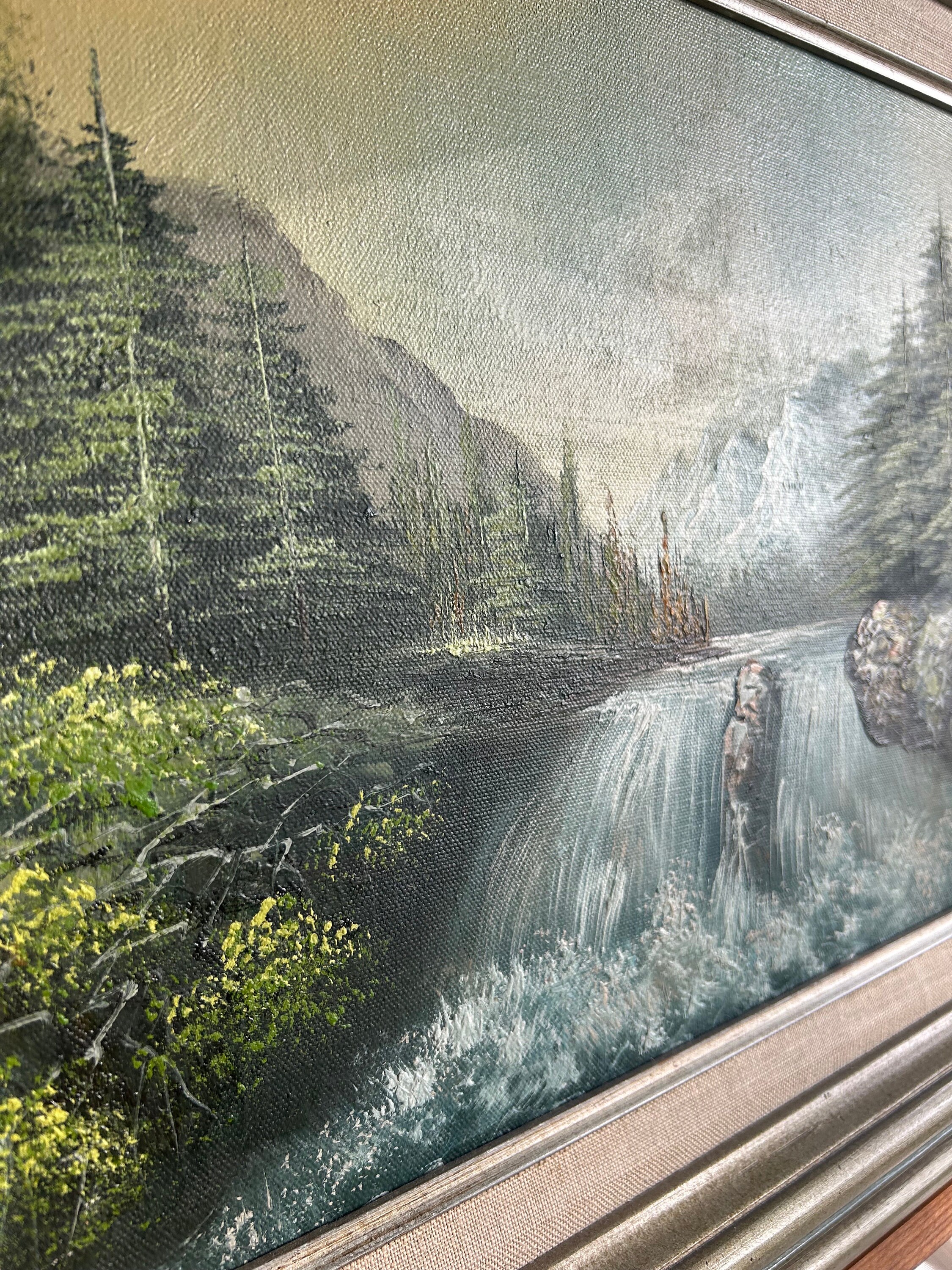 Mountain Waterfall Painting by Mattia Poddi | Saatchi Art