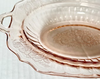 Vintage 1930s Mayfair Rosa Depression Glasschale | Offene Rose Florale Servierplatte