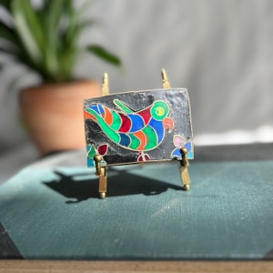 Enamel Cloisonne Belt Buckle, Vintage Colorful Tropical Bird, Island Accessory