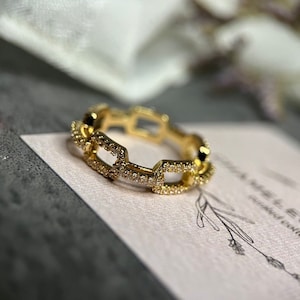 Cubic Zirconia Crystal Chain Style Gold Nail Ring • Gold Plated • One Size