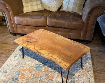 Coffee table - Handmade - Live spalted beech - Rustic - Minimalist- Hairpin legs - Modern - epoxy - Modern Rustic - Made to Order