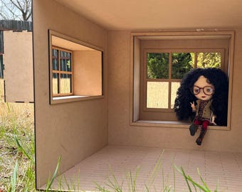 Kit de caja de habitación para casa de muñecas a escala 1:6 con asiento en la ventana