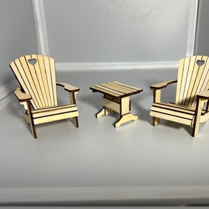 1:12 Scale Miniature Adirondack Chair and Table Set DIY Kit -  Dollhouse Furniture