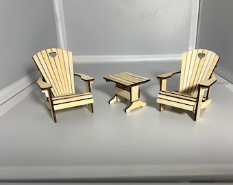 Ensemble de table et chaise Adirondack miniatures à l'échelle 1:12 - Meubles de maison de poupée