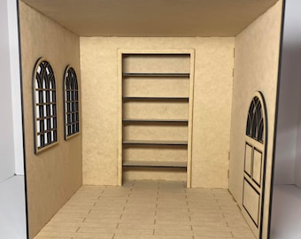 1:12 Scale DIY Dollhouse Bookshelf Room Box Kit Miniature Library Room