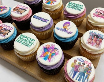 K Pop Demon Hunters Huntrix Cup Cake Toppers: Edible Wafer or Fondant Sheet PRE CUT 9, 15 or 24 pack