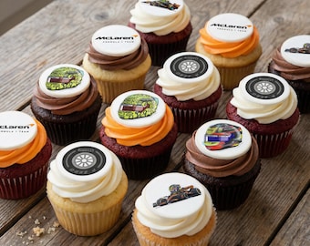 McLaren F1 Cup Cake Toppers: Edible Wafer or Fondant Sheet PRE CUT 9, 15, 24 pack