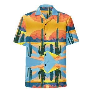 Cactus Pattern Button-Up Shirt, Casual Western Shirt, Desert Inspired, Southwest Style, Men&#39;s Sun Shirt, Women&#39;s Boho Shirt