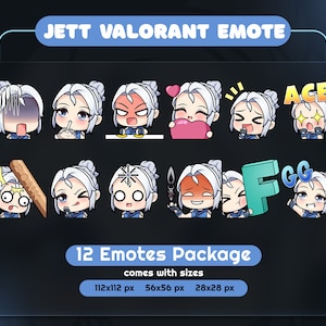 12 Jett Valorant Emote,Sticker,Badge,Gamer,Cute,Vtuber,Twitch Emote,,Discord Emote,Valoran Knife,Valorant Keycap,FPS Streamers,Valorant Gift