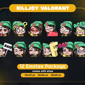 12 KillJoy Valorant Emote | Sticker | Badge | Gamer | Vtuber | Emote | Discord Emote | Valoran Knife | Valorant Keycap | FPS Streamers