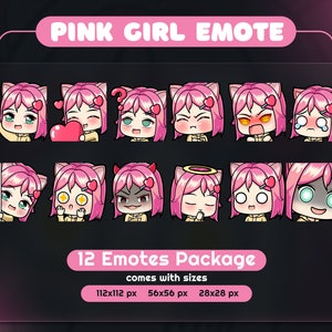 12 rosa Mädchen Emote, Aufkleber, Abzeichen, Valentinstag, niedlich, reizend, Zucken Emote, Vtuber, Discord Emote, Girly, Luftschlangen, ValentinstagEmotes, Luftschlangen für die Liebe