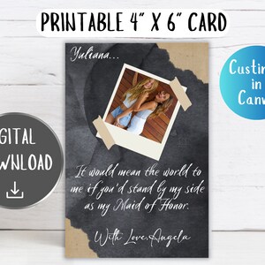 Es würde mir die Welt bedeuten, wenn du als Trauzeugin an meiner Seite stehen würdest - Instant Download 4x6 Karten, Bearbeiten auf Leinwand, Hochzeit, Brautjungfer