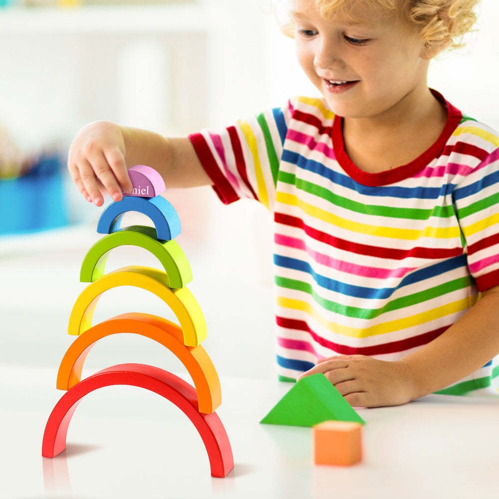 Custom Name Wooden Rainbow Stacker Montessori Style Nesting Puzzle Game ...