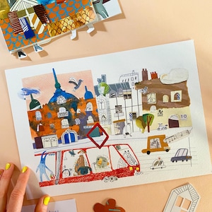 Stampa artistica della serie Beograd / Stampe di viaggio / Illustrazione mista formato A4 / Stampa di sketchbook /