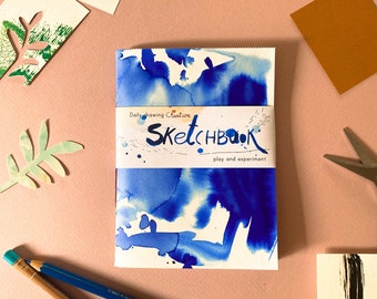 Cuaderno de bocetos creativo de medios mixtos / Libro de arte encuadernado a mano / Texturas pintadas a mano / Mini diario de arte collage