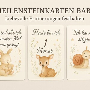 Baby Meilensteinkarten Set – Erste Worte, Wachstum & Entwicklung – 10 liebevoll illustrierte Karten – Geschenk zur Geburt