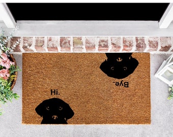 Hi Bye Dog Doormat | Housewarming Gift | Welcome Door Mat | Personalized Custom Doormat | New Home Gift | Wedding Gift | Personalized Gift