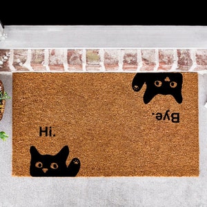 Hi Bye Cat Doormat | Housewarming Gift | Welcome Door Mat | Personalized Custom Doormat | New Home Gift | Wedding Gift | Personalized Gift