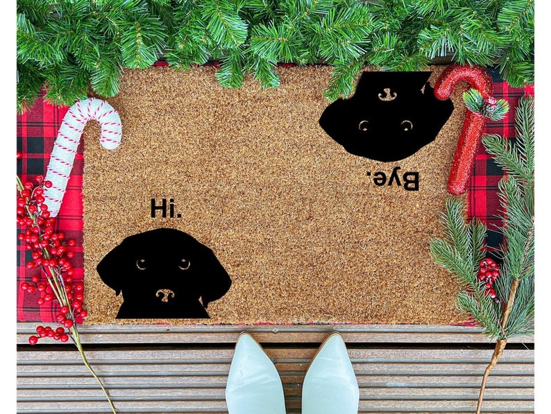 Hi Bye Dog Doormat | Housewarming Gift | Welcome Door Mat | Personalized Custom Doormat | New Home Gift | Wedding Gift | Personalized Gift
