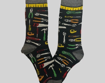 TOOLS Printed Socks, Novelty, Stocking Filler, Funny Socks, Present, Gift, Workman, Workmen, Builder, Construction, Fathers Day, , Tape