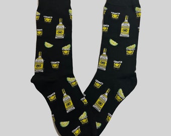 TEQUILA AND LIME Printed Socks, Novelty, Stocking Filler, Funny Socks, Present, Gift, Drink, Glass, Bottle, Alcohol, Happy, Christmas, Shots