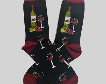 WINE Printed Socks, Novelty, Stocking Filler, Funny Socks, Present, Gift, Drink, Red Wine, Glass, Grapes, Bottle, Alcohol, , Christmas